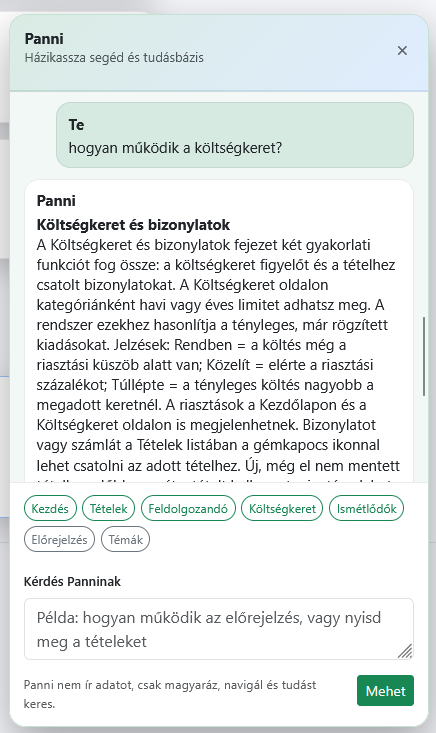 Mobile conversation interface of Panni digital assistant.