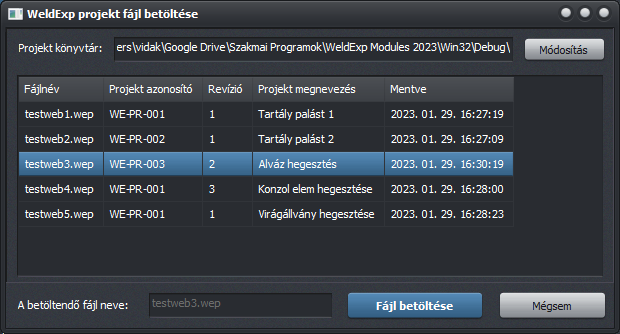 WEP projektfájl kiválasztása a Pre-Heat Temperature Calculator felületén