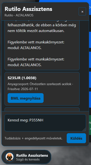 A Rutilo Asszisztens beszélgetési felülete.