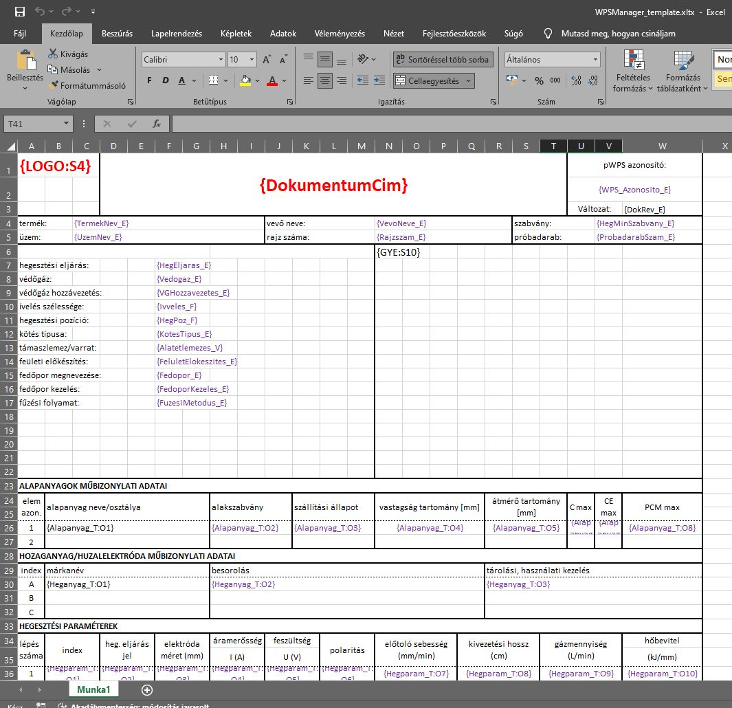 Jelölőkulcsokkal felépített Excel-sablon pWPS és WPS dokumentumok generálásához